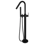 Round Paddle Freestanding Bath Spout &amp; Hand Shower, Matte Black