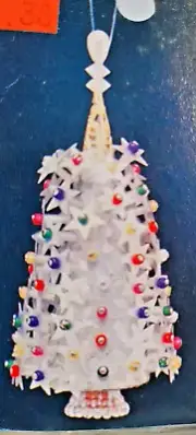 York Crafts MINI CHRISTMAS TREE Multi White Vtg Sequin Bead Ornament Kit Makes 2