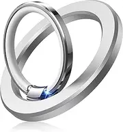 Temdan Magnetic Phone Ring Holder for MagSafe, Magnetic Cell Phone Grip Stand Finger Ring Kickstand Two-Sided Magnetic Fit for iPhone 16 Pro Max 15 14 13 12 Mag-Safe Accessories-Silver