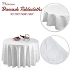 Round White Tablecloth Jacquard Damask Table Cloths Dinning for Christmas Party