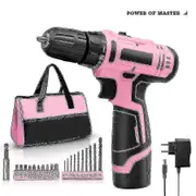 Pink Power Pink Drill Set For Women 12v Cordless Drill Driver Tool Kit For Women Li-ion Electric Drill, Power Drill Set With Tool Bag, Battery, Charge