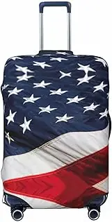 [CADREWY] American flag Print Travel Suitcase Cover Luggage Protector with Elastic Anti Scratch for Carry On, Black, Small