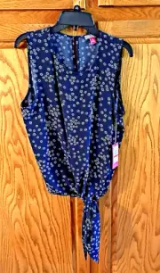 Vince Camuto Women's Navy Floral Sleeveless Tie Front Blouse Shirt Top XS NWT