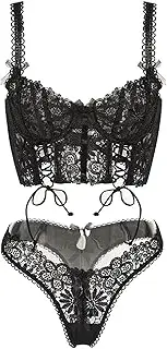 [Generic] Striptease Clothe for Women Underwire Sexy Top Floral Lace Bustier Mesh Sexy Vintage Spaghetti Strap Back Boned Corset Going Out Crop Top Womens Lingerie Dress up