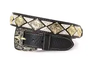 West Belt BK Silver Prayer Gold Concho Basketweave Pants 38 Oración Cinto Vaquer