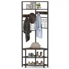 5-Tier Corner Hall Tree Coat Rack Entryway Shoes Shelf Organizer w/Storage Bench