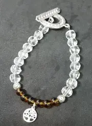 Handmade Crystal Bracelet Hook And Loop With Natral Amber Beads & Tree Of Life