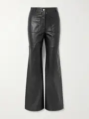 [Victoria Beckham] Victoria Beckham - Alina Leather Flared Pants - Black - UK 14 UK 14 Black