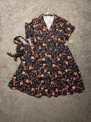 Women Attic Salt Eva Rose Quirky Shirt Dress Tiger Pattern Dress SZ 2x NWT