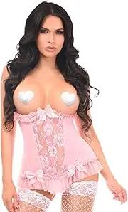 [Daisy corsets] Lavish Lt Pink Lycra & Lace Hook & Eye Stretch Underbust Corset
