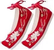 [OATIPHO] 1pair Embroidered Hanfu Wedge Heel Shoes for Women Retro Spring Summer Cloth Slippers Sole Lightweight and Breathable Design for Traditional Chinese Style Outfits