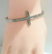 NEW STERLING SILVER CROSS HINGED BANGLE BRACELET