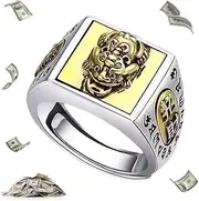 [HETICA] Feng Shui Pixiu Mantra Ring, Anillo Pixiu Feng Shui Ring for Men Women, Adjustable Wealth and Protection Good Luck Money Amulet, Buddhist Wide Surface Ring, Metal, No Gemstone