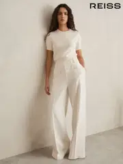Reiss White Devon Petite Linen-Blend Wide-Leg Trousers (AP8472) | $350