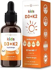 Kids Vitamin D 3 K2 Drops | Vitamin D3 & K2 MK-7 | Liquid Vitamin D for Kids 1000 IU | Healthy Bones, Heart & Immune System | Sugar Free Supplement for Toddlers | Non-GMO | Unflavored | 300 Servings