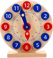 Totority Math Learning Teaching Clock Boys and Girls Learning Time Clock Wooden Educational Toy