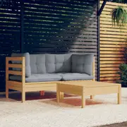 3 Piece Garden Lounge Set with Grey Cushions Pinewood vidaXL