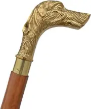Wooden Walking Cane 36" Nautical Brass Dog Handle Two Fold For Halloween X-mas