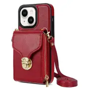 For iPhone 14 Plus PU Leather Coated TPU Kickstand Case Zipper Pocket Card Slot Phone Cover