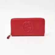 Gucci Soho Interlocking Round Zipper Wallet 598187 Long Leather Red Gold Hardwar
