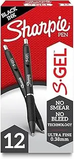 Sharpie S-Gel, Gel Pens, Ultra Fine Point (0.38mm), Black, 12 Count
