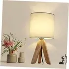 Small Bedside Table Lamp - Wooden Tripod Nightstand Lamp for Bedroom, White
