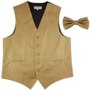 New Men's Vertical stripes tuxedo Vest Waistcoat _bowtie mocca brown formal