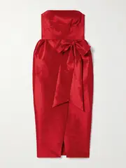 [Kika Vargas] Kika Vargas - Ava Strapless Bow-detailed Taffeta Midi Dress - Red - medium medium Red
