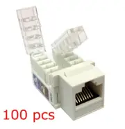 100 Pack Lot CAT5e Keystone RJ45 Ethernet Toolless Tool-Less Snap-In Jack White