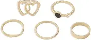 [Jumwrit] Boho Knuckle Rings Rhinestone Ring Wrap Open Ring Adjustable Double Heart Ring Dainty Ring Band Minimalist Rings Set 5pcs Stackable Finger Rings Midi Rings for Women Girls
