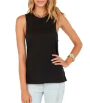 Rvca HEARTACHE Black Cross Over Open Back Relaxed Sleeveless Junior's Tank Top