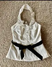 White House Black Market Satin Ruffle Halter Corset~NEW ~Small ~Black Tie Formal