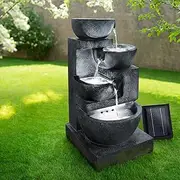 Solar Water Feature Cascading Fountain 4-Tier Bowl LED Lights 72CM Blue Garden Decor