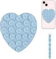 Silicone Double Sided Suction Phone Holder, Heart Shaped Suction Cup Phone Mount Hand-Free Suction Phone Case Sweet Multi-Purpose Sticky Grip for Mobile Devices Mirror Glass (Light Blue)
