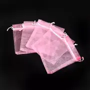 200Pcs Pink Rectangle Presents Packages Organza Bags with Drawstring 12x10cm