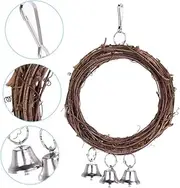 SEWOART Pet Bird Parrot Swing Rattan Circle with Bells for Climbing and Play Wooden Perch Bird Playground for Random Color