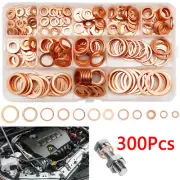 300PCS Car Assorted Solid Copper Engine Washers Crush Seal Flat Ring Gasket Set
