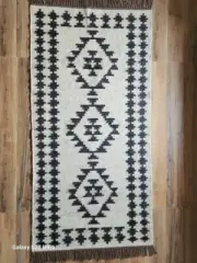 Runner Jute Rug Area Natural White Carpet Rug, Modern Hand Hallway Geometric