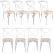 Aster Crossback Dining Chair Set of 8 Solid Birch Timber Wood Ratan Seat - White