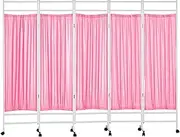 Medical Privacy Screen,6ft High Foldable Room Divider,3 4 5 6panels Portable Room Divider with Wheels for Hospitals/Beauty Salon/Office (Color : Pink, Size : 4-Panel)