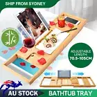 Expandable Bamboo Bath Caddy Wine Glass Holder Tray Over Bathtub Rack Support