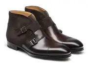 Men Handmade Double Monk Ankle Boots, Men Brown Formal Leather & Suede Boots