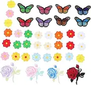 Beatifufu 39pcs Embroidery Flower and Butterfly Patches for DIY Clothing Decoration Durable Cloth Stickers for Repairing and Personalizing Apparel for Craft Projects