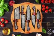 Custom Handmade Damascus Steel Chef Knife Set Kitchen Knives BBQ Set With Sheath