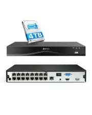 4K 24CH PoE NVR with 4TB Hard Drive, 24 Channel 16-Port 8MP Dual-Disk Backup ...