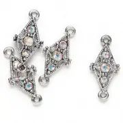 4 Antiqued Silver Links Made with Aurora Borealis Clear Swarovski Crystals *