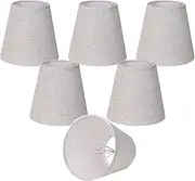 Chandelier Shades Set of 6 Clip-On Linen Textured White Small Empire Lampshades for E14 Candelabra Bulbs – Fabric Light Covers for Chandeliers, Wall Sconces, Table Lamps