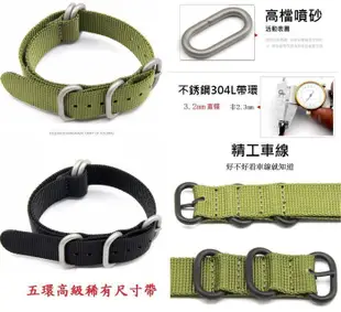 極致厚實不銹鋼錶圈五環尼龍錶帶19mm 21mm 23mm 24mm Nato Zulu 配浪鬼水鬼王雷明時兩件免運