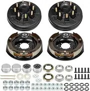 Trailer Electric Brake Kit, Pair of 8 Lug on 6.5" Bolt Circle Brake Drum with 12" x 2" Self Adjusting Electric Brakes for 5200 lbs, 6000 lbs, 7000 lbs Axles, Replacement 12" Brake Hub Drum Assembly