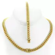 8mm Miami Cuban Link Bracelet 8'' 18k Gold Plated Stainless Steel Chain 30''